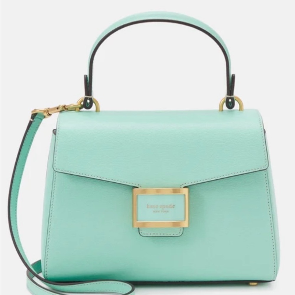 Kate Spade Aqua Satchel with Gold Accents